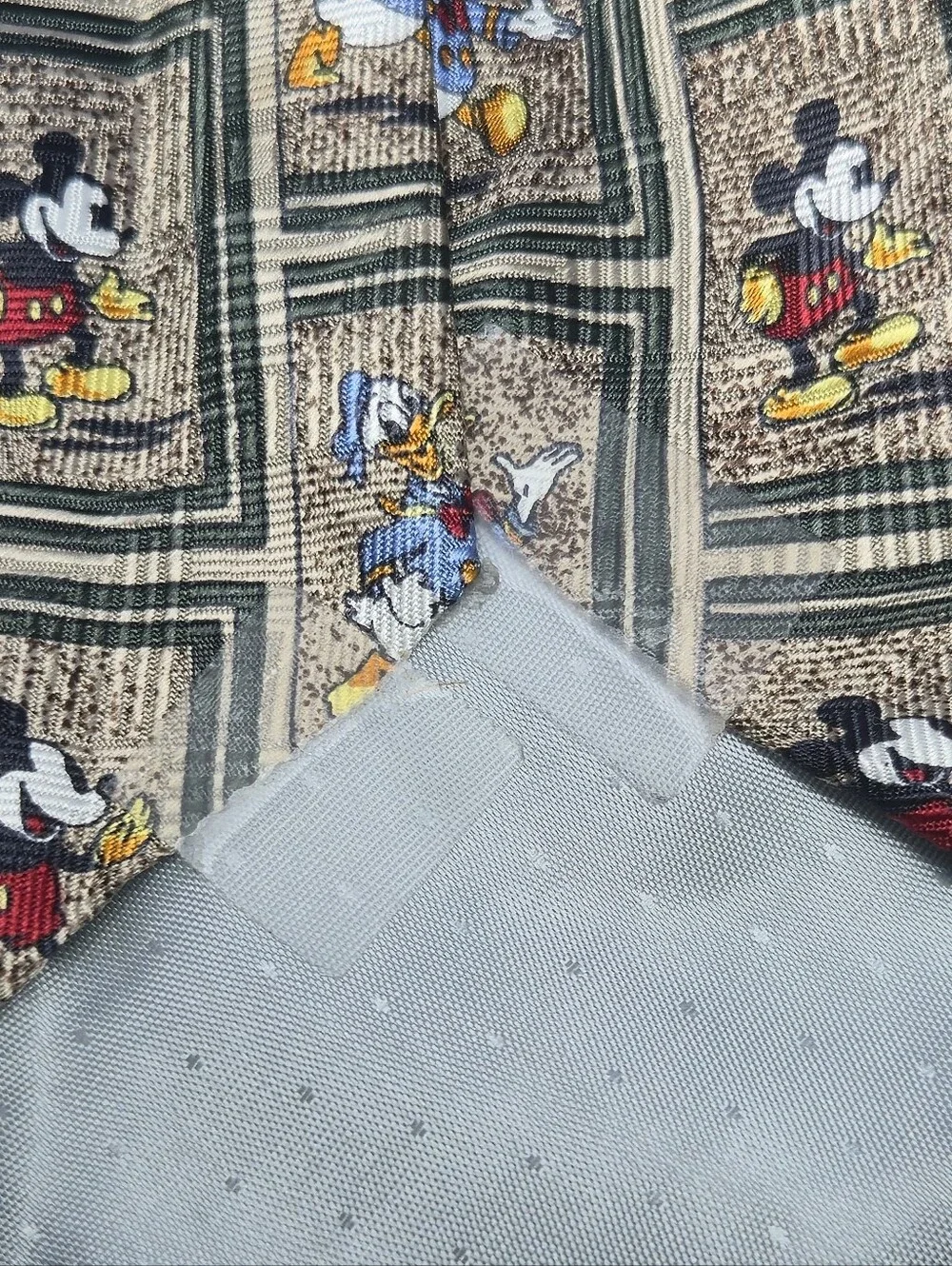 Vintage Mickey & Co Atlas Design Silk Tie Mickey Donald Duck Brown Beige Sweden